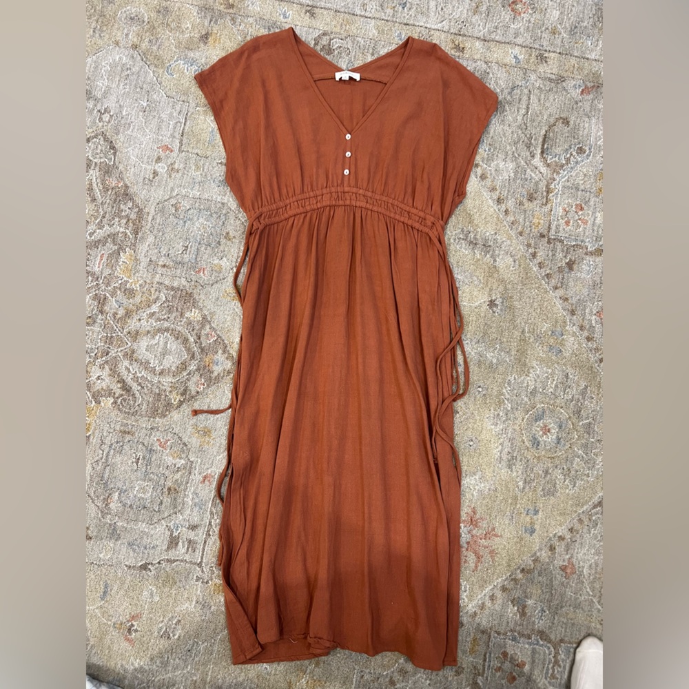Bohme Terracotta Midi Dress with Cap Sleeves